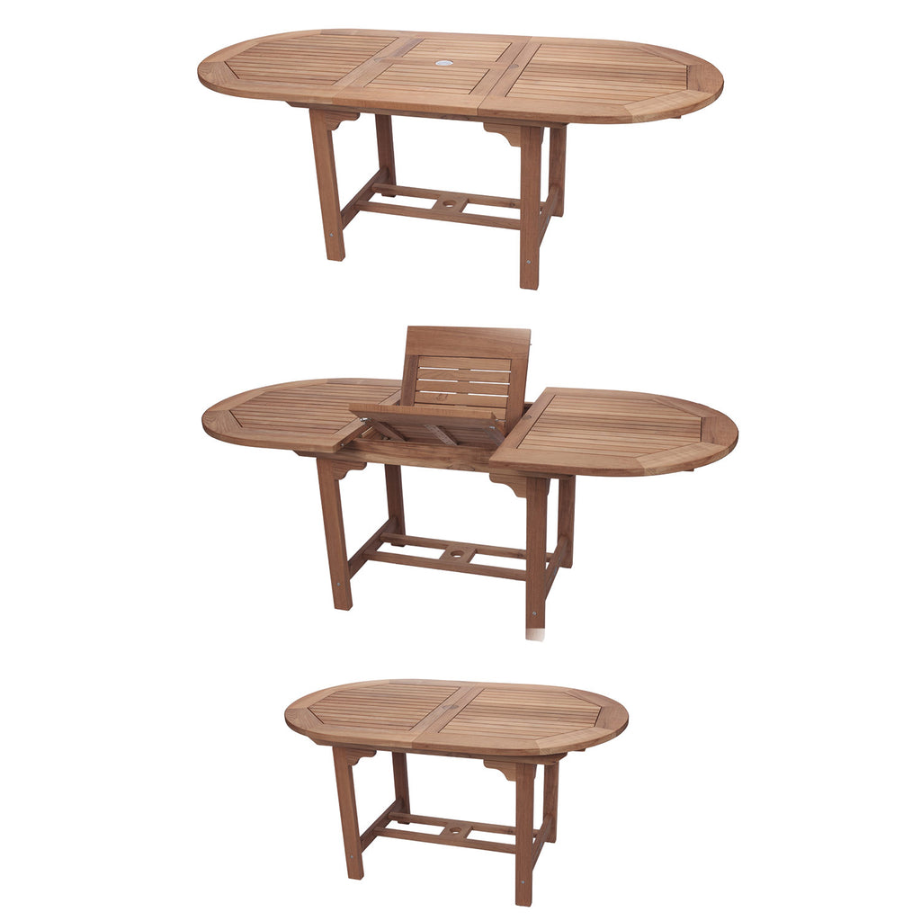 Royal Teak Collection P7 5-Piece Teak Patio Dining Set with 60/78-Inch Oval Expansion Table & Sailmate Sling Folding Side Chairs