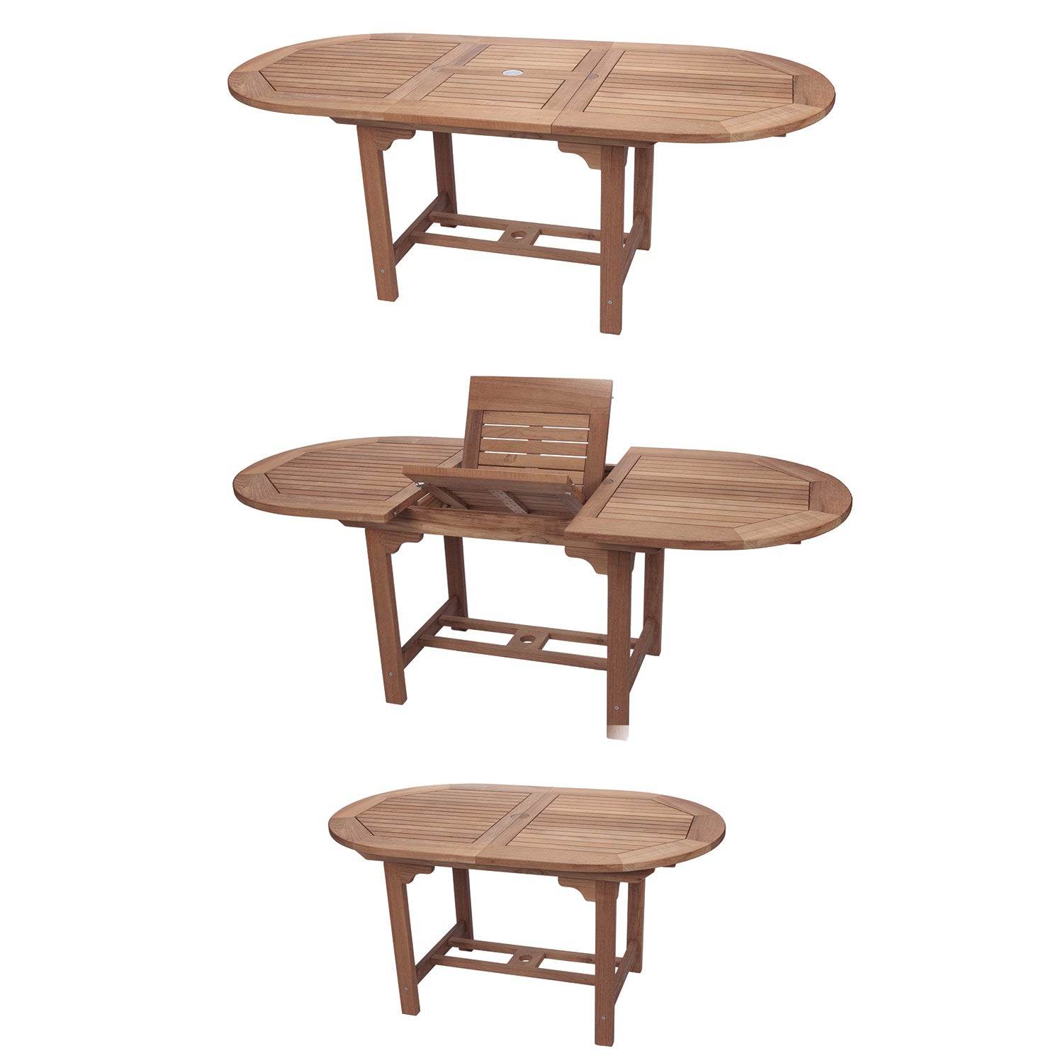Royal Teak Collection P7 5-Piece Teak Patio Dining Set with 60/78-Inch Oval Expansion Table & Sailmate Sling Folding Side Chairs