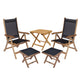 Royal Teak Collection P79 5-Piece Teak Patio Conversation Set with 20x20-Inch Square Folding Picnic Table, Florida Sling Reclining Chairs & Footrests