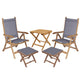 Royal Teak Collection P79 5-Piece Teak Patio Conversation Set with 20x20-Inch Square Folding Picnic Table, Florida Sling Reclining Chairs & Footrests
