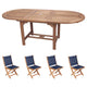 Royal Teak Collection P7 5-Piece Teak Patio Dining Set with 60/78-Inch Oval Expansion Table & Sailmate Sling Folding Side Chairs