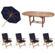 Royal Teak Collection P8 6-Piece Teak Patio Dining Set with 60/78-Inch Oval Expansion Table, Umbrella & Estate Reclining Chairs with Fullback Cushions