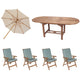 Royal Teak Collection P8 6-Piece Teak Patio Dining Set with 60/78-Inch Oval Expansion Table, Umbrella & Estate Reclining Chairs with Fullback Cushions