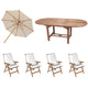 Royal Teak Collection P8 6-Piece Teak Patio Dining Set with 60/78-Inch Oval Expansion Table, Umbrella & Estate Reclining Chairs with Fullback Cushions