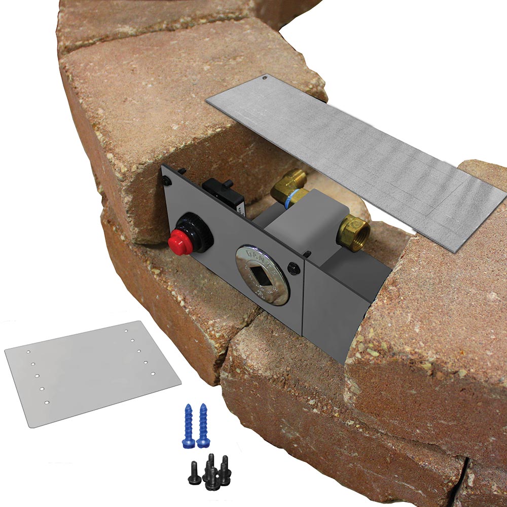 Paver control panel kit with grey housing, red knob, brass fitting, mounting plate and screws