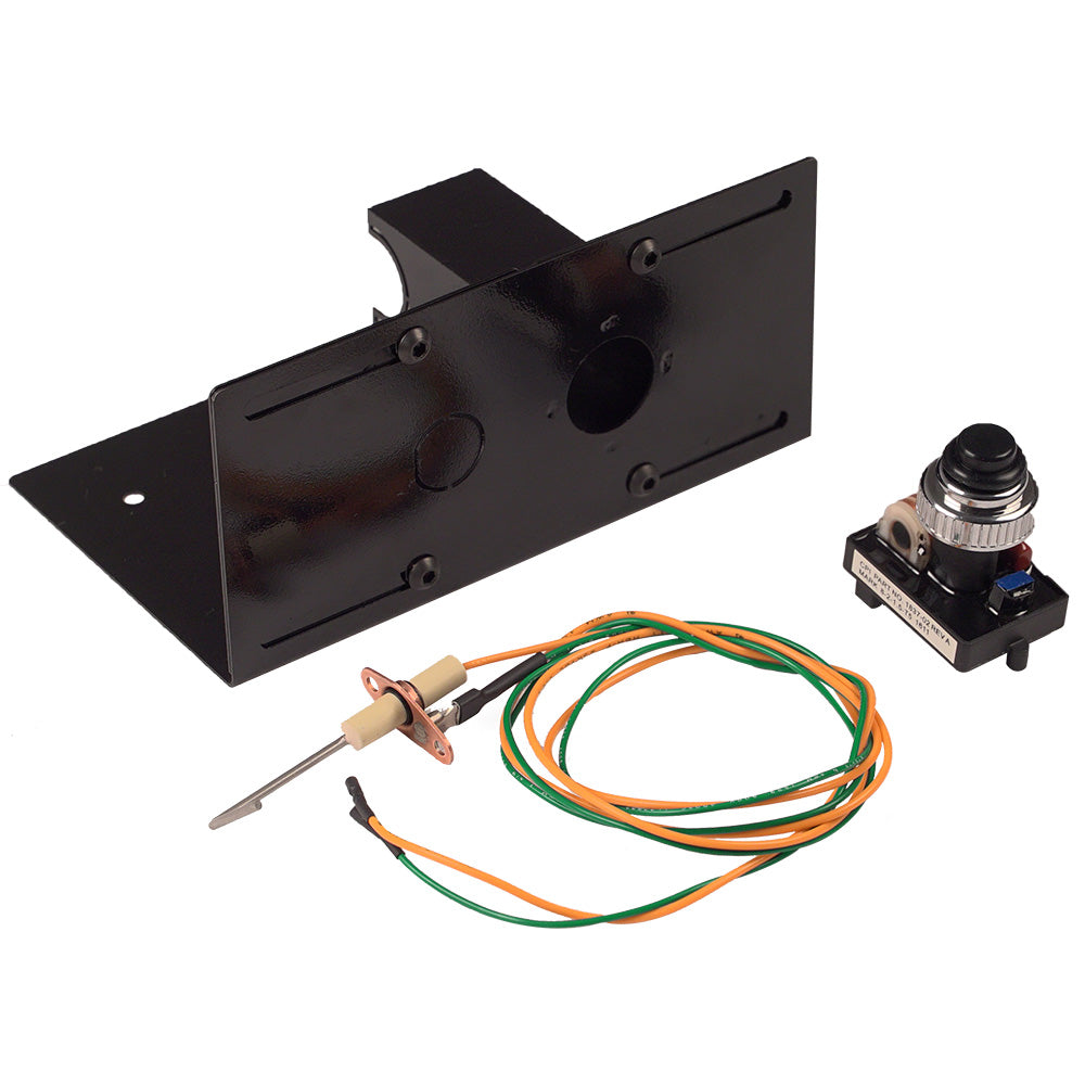 Spark ignition kit with mounting bracket, push-button switch, and colored wire harness