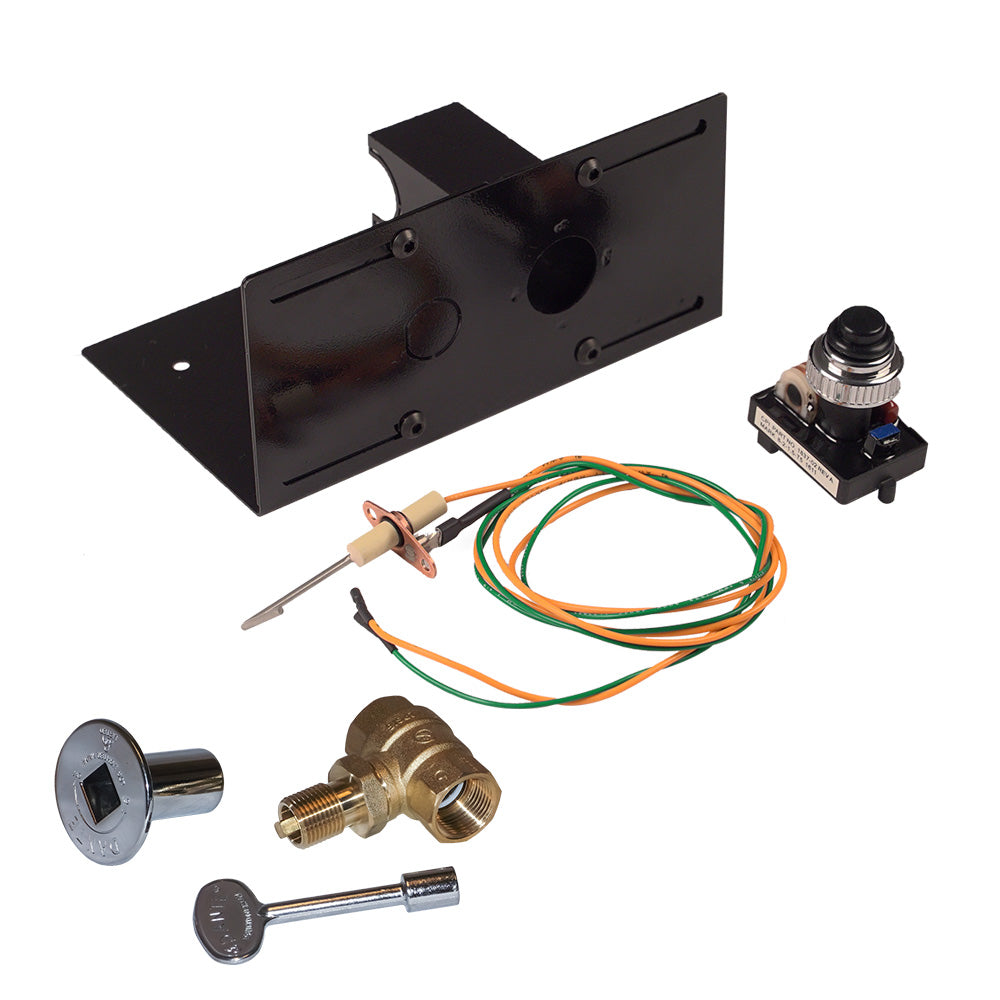 Spark ignition kit with mounting bracket, push-button switch, brass valve and wires