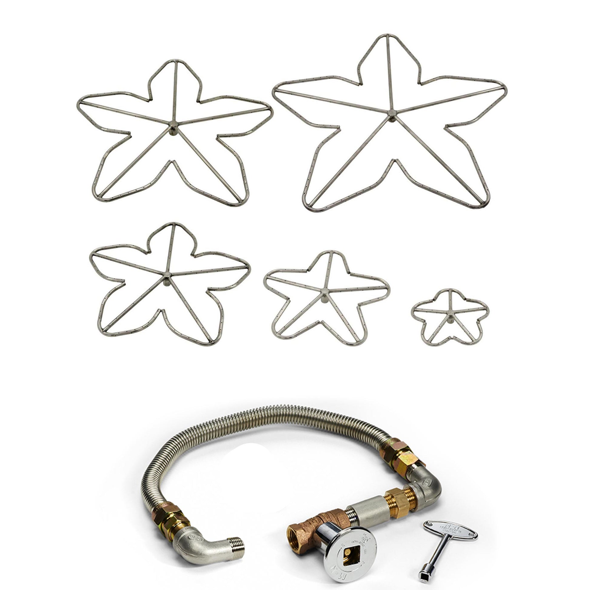 Penta burner star frame, five-point stainless steel gas fire pit component