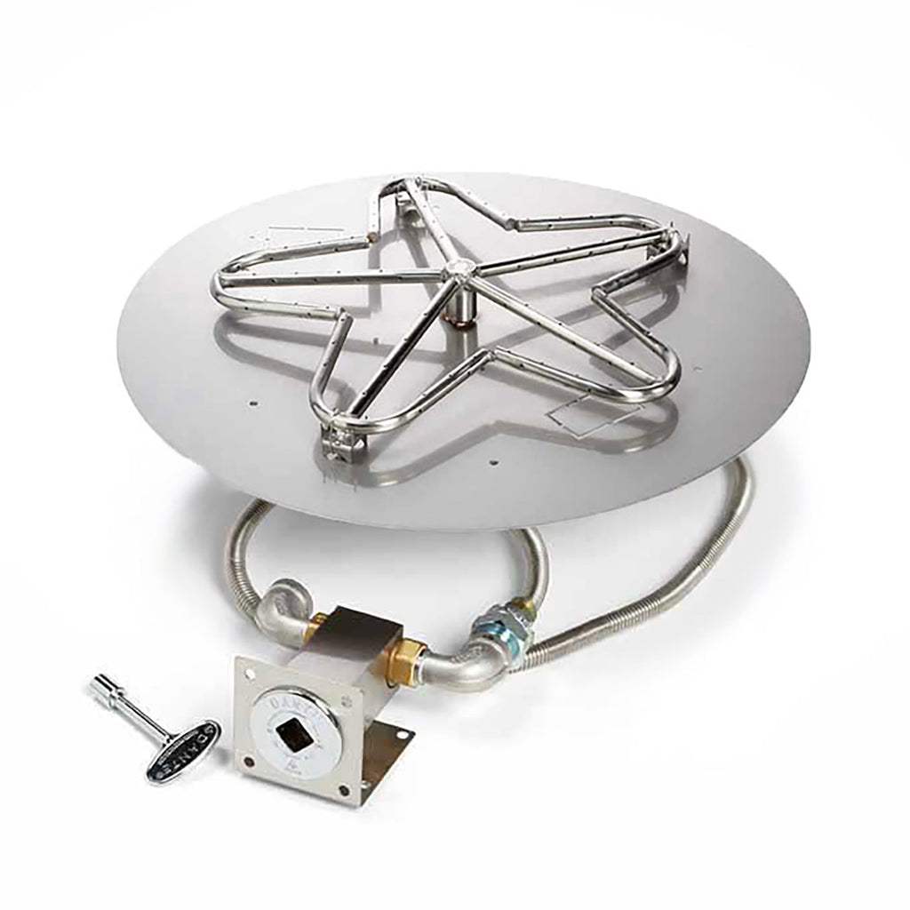 Round gas fire pit burner kit with stainless burner grate and gas hose connection