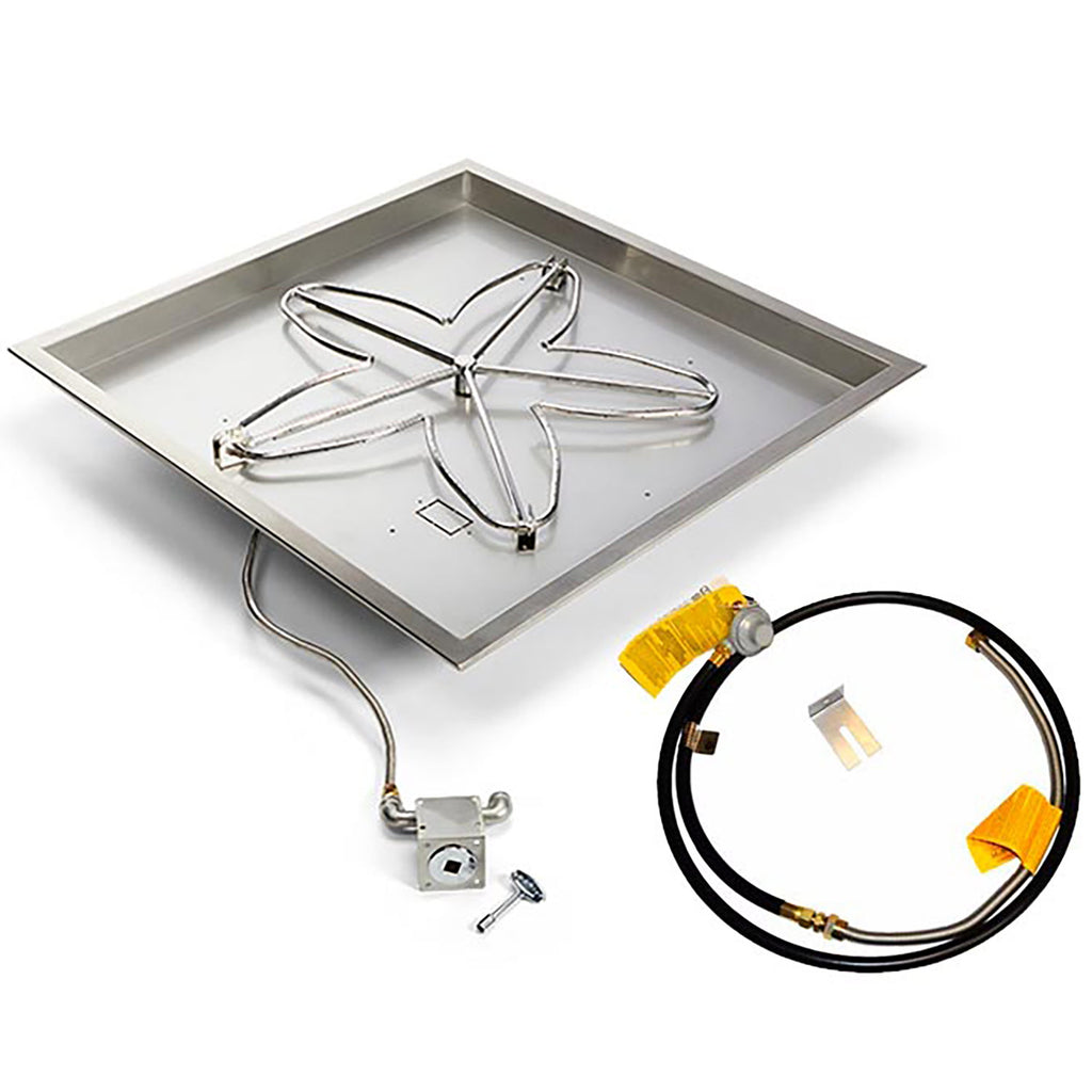 HPC Fire Penta Match Light Gas Fire Pit Kit with Square Bowl Pan and Torpedo Burner