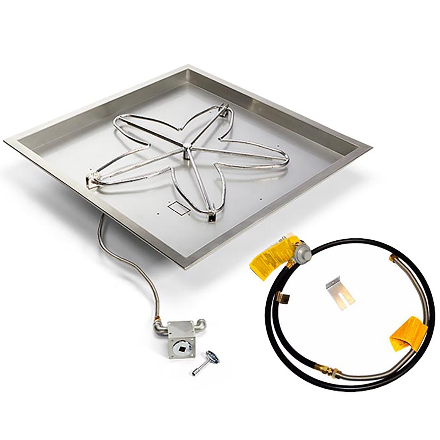 HPC Fire Penta Match Light Gas Fire Pit Kit with Square Bowl Pan and Torpedo Burner