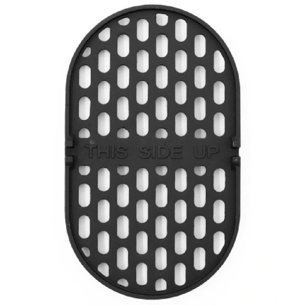 Oval cast iron charcoal grate with raised pattern and ventilation holes