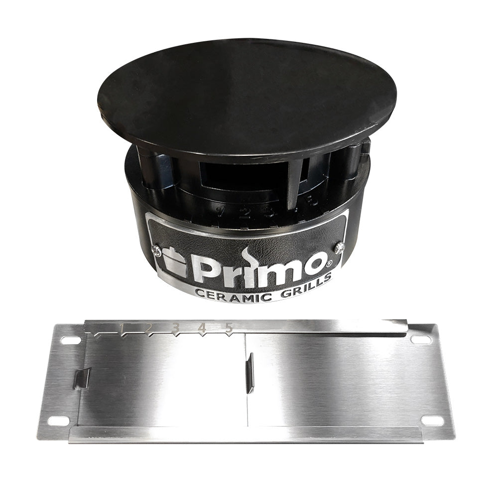 Primo oval ceramic grills control kit with black lid and stainless mounting plate