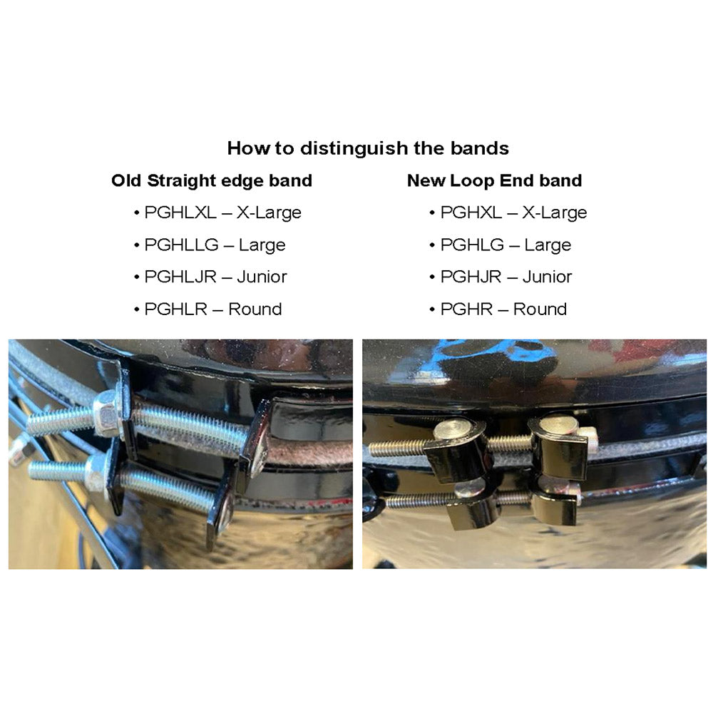 Metal hinge hardware with threaded screws and black looped band, close-up