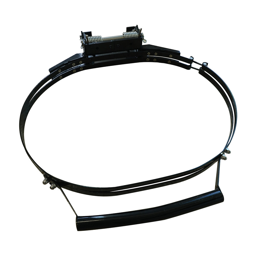 Black hinge and handle kit with looped bands for an oval frame