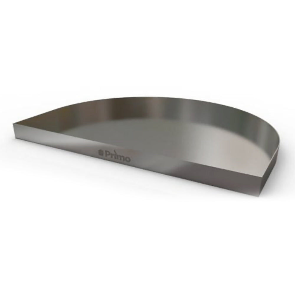 Primo half oval drip pan, dark gray metal tray with angled rim