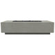 Concrete gas fire pit table with rectangular burner, light gray finish