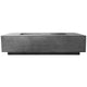 Concrete gas fire pit table with rectangular burner, light gray textured finish