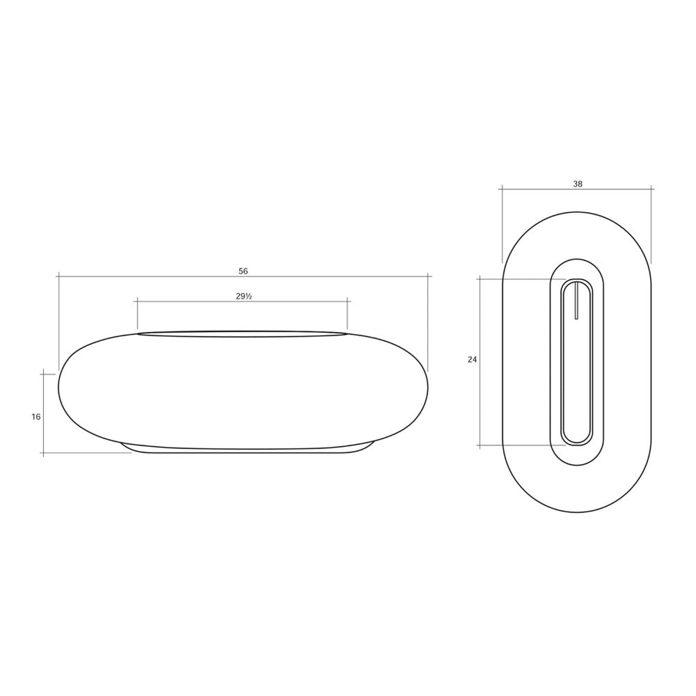 Pebble concrete gas fire pit dimensions diagram showing 56 in and 38 in