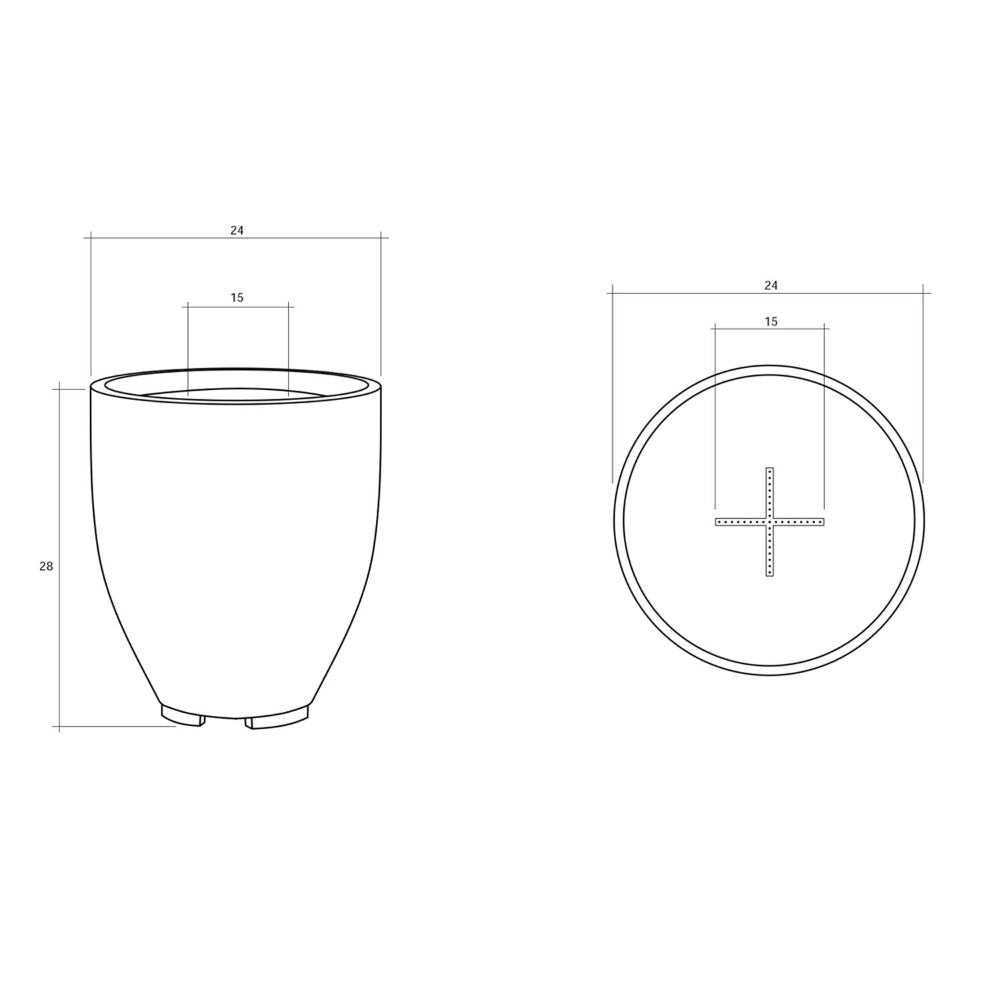 Schematic of concrete gas fire pit, top and front views with dimensions
