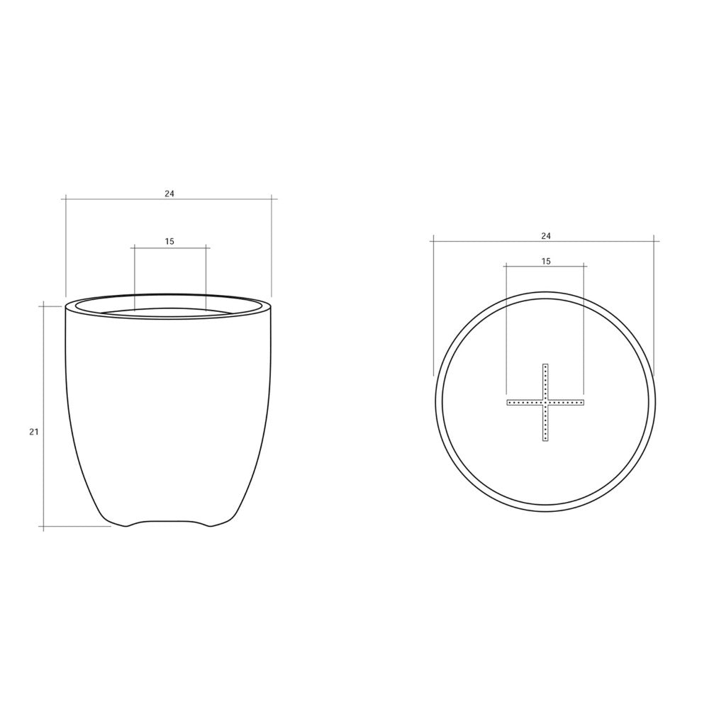 24-inch concrete gas fire pit schematic: top and front/side view