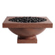 Concrete gas fire bowl in cafe finish, filled with black lava rocks, side view