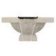 Gray concrete gas fire and water bowl with front water chute and basin.