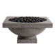 Dark gray concrete gas fire bowl with lava rocks in the top opening
