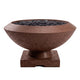 Concrete gas fire bowl in brown concrete finish with black lava rock