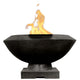 Concrete gas fire bowl with flame in ebony dark finish and rounded basin