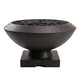 Concrete gas fire bowl with rounded basin and black fire glass; pedestal base, 33-inch size