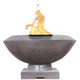 Concrete gas fire bowl with flame in pewter gray finish and rounded basin