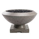 Concrete gas fire bowl with smooth rounded rim and black fire glass; square pedestal base