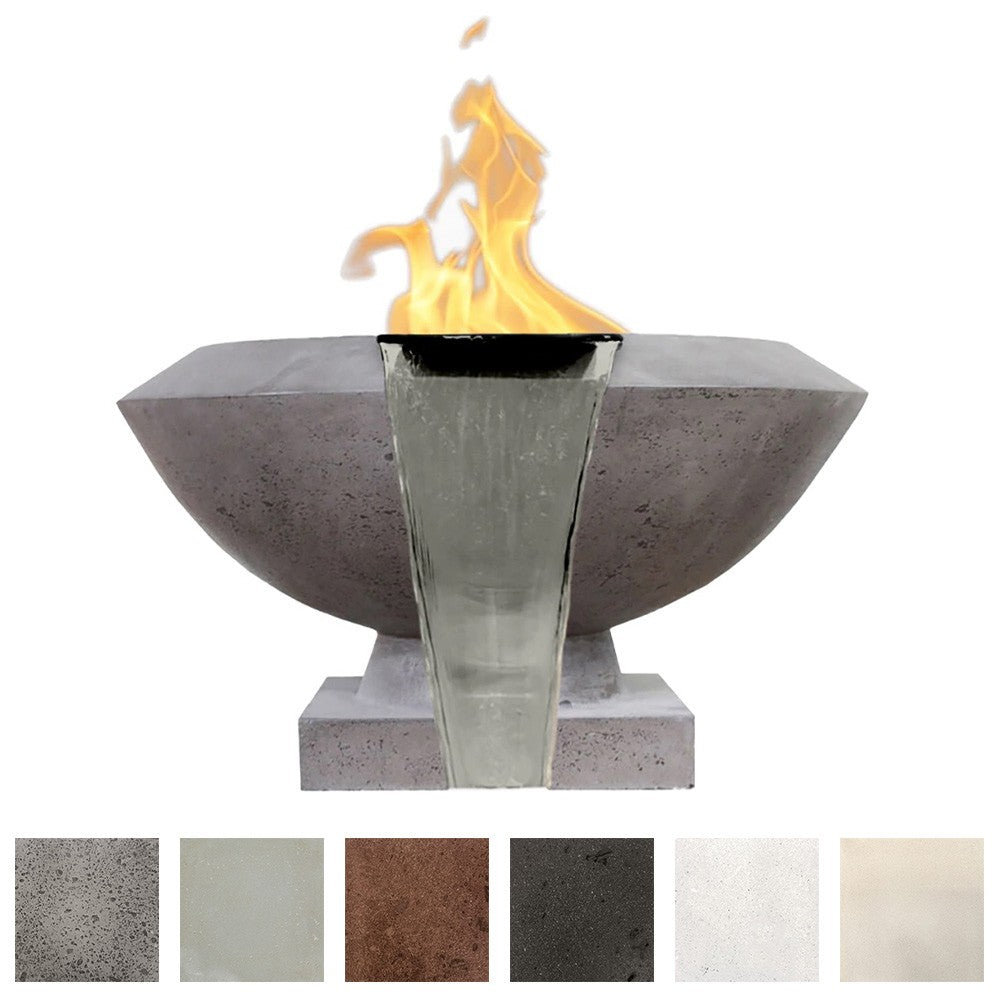 Prism Hardscapes Toscano concrete gas fire and water bowl with visible flame