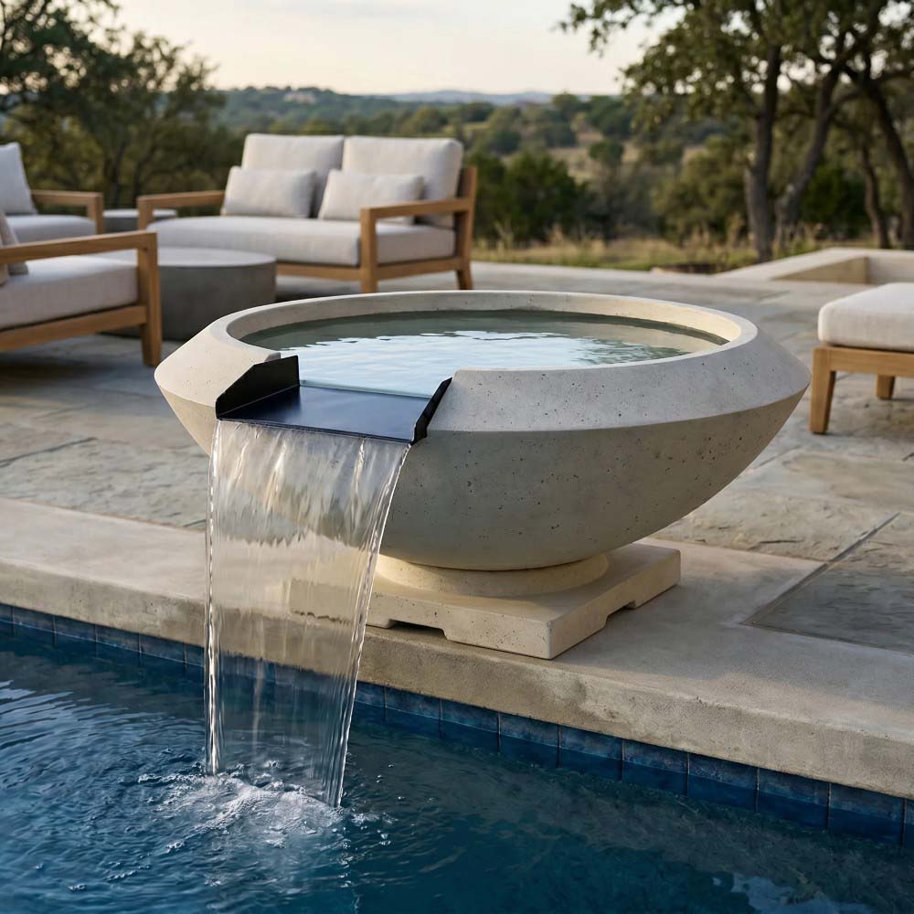 Prism Hardscapes Toscano concrete gas fire and water bowl with flowing water stream