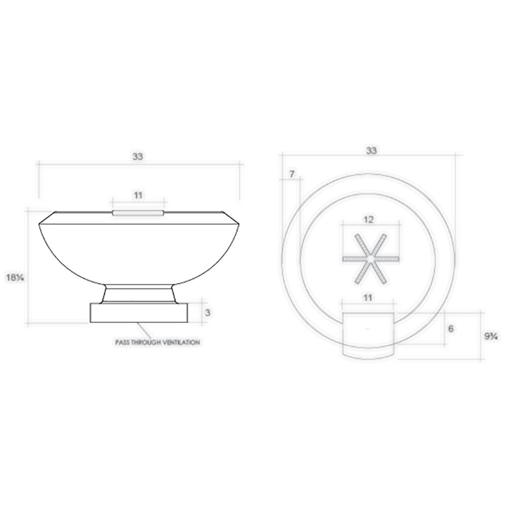 Prism Hardscapes Toscano bowl installation diagram with dimensions