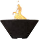 Ebony concrete gas fire bowl with open flame and triangular bowl shape