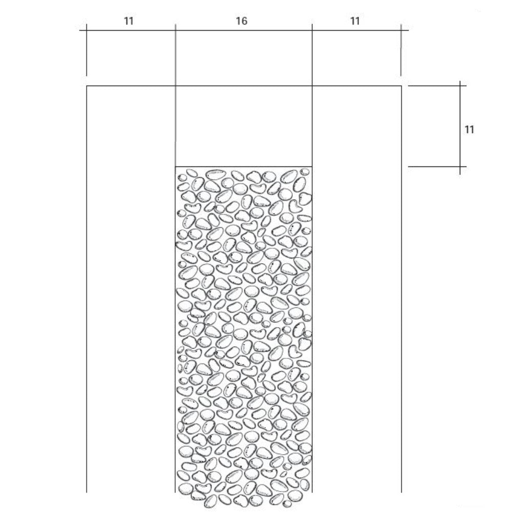 Top-view diagram of lava rock fill for rectangular gas fire pit