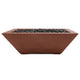 Rust red concrete gas fire bowl with lava rock fire bed