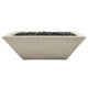 Light beige concrete gas fire bowl with lava rock fire bed