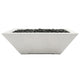 Speckled light concrete gas fire bowl with lava rock fire bed