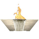 Natural-light concrete gas fire and water bowl with flames rising from burner