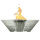Pewter-gray concrete gas fire and water bowl with flames rising from burner