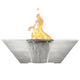 Light gray concrete gas fire and water bowl with flames rising from burner