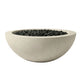 Modern concrete gas fire bowl with black lava rocks, no flames