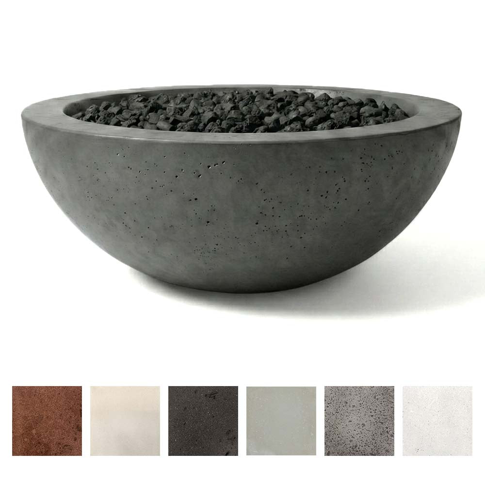 Prism Hardscapes Moderno concrete gas fire bowl, 29-inch, dark gray with lava rocks