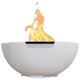 Concrete gas fire bowl with flame, ultra white finish, modern round bowl