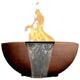 Concrete gas and water fire bowl with cascading water and flames, brown