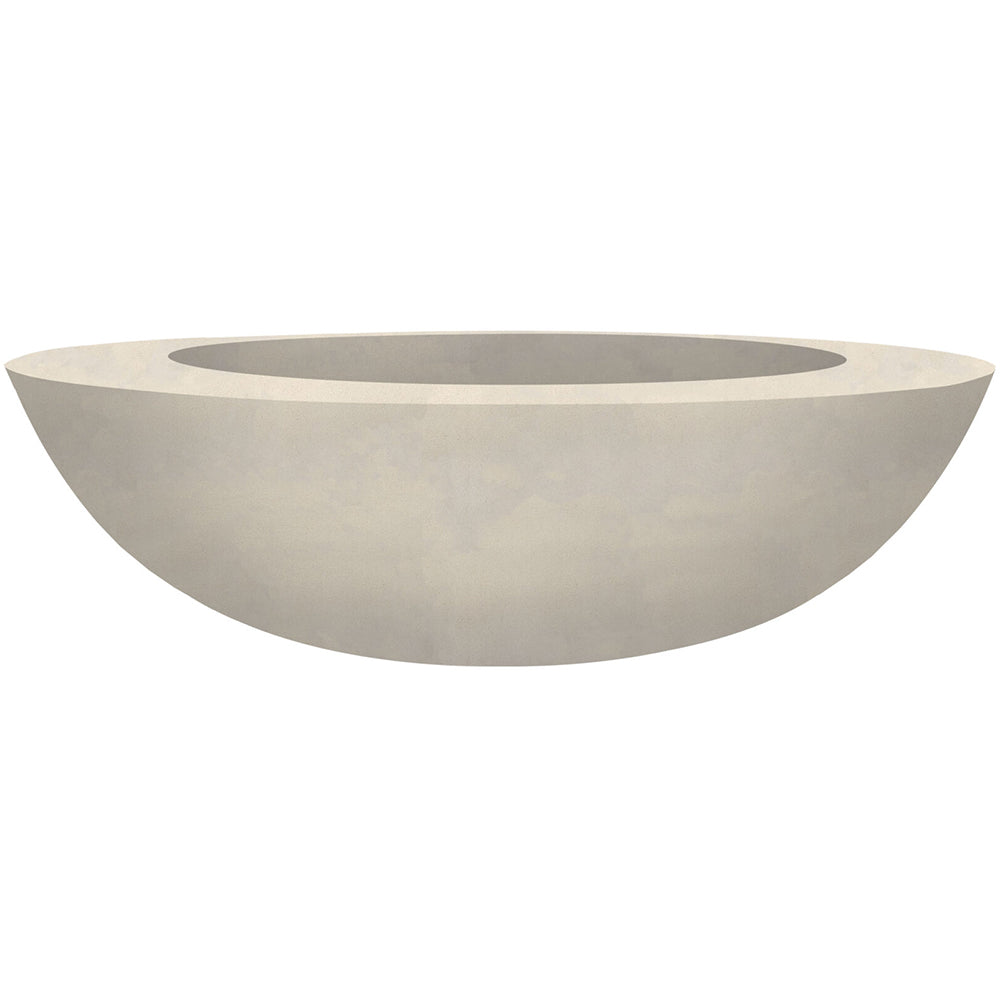 Concrete gas fire pit bowl in beige with recessed burner opening