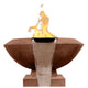 Concrete gas and water bowl with metal burner column and flames, cafe brown finish